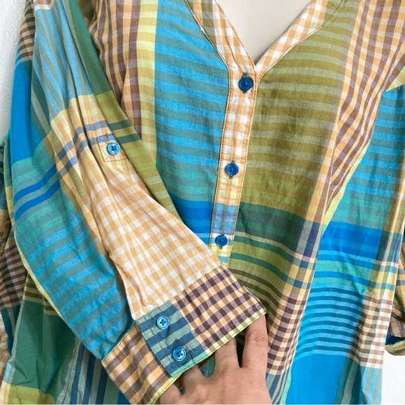 LANE BRYANT Plaid Shirt 100% Cotton Checkered Green Blue Yellow Womens 2X - Picture 6 of 16